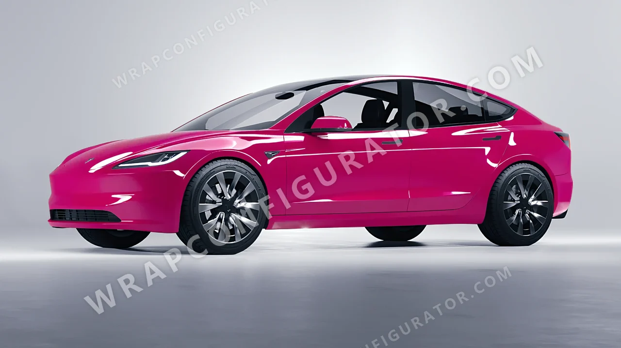 Pink Tesla Model 3 2024 wrapped in Colourshield PPF by HyperPro Deep Pink HGF60-P