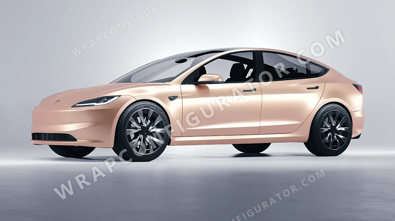 Pink Tesla Model 3 2024 wrapped in Colourshield PPF by HyperPro Rose Gold SMF38-P