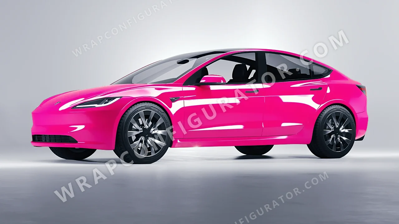Pink Tesla Model 3 2024 wrapped in Inozetek Dynamic PPF Hot Pink DPPF941