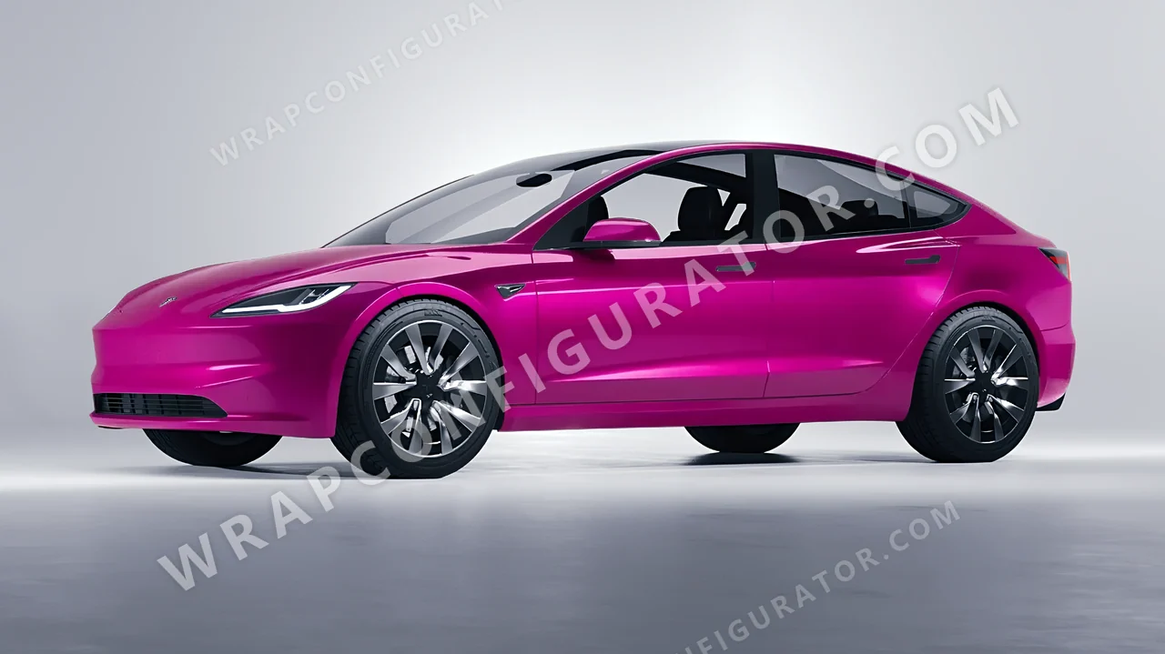 Pink Tesla Model 3 2024 wrapped in KPMF Cosmos Pink K75410