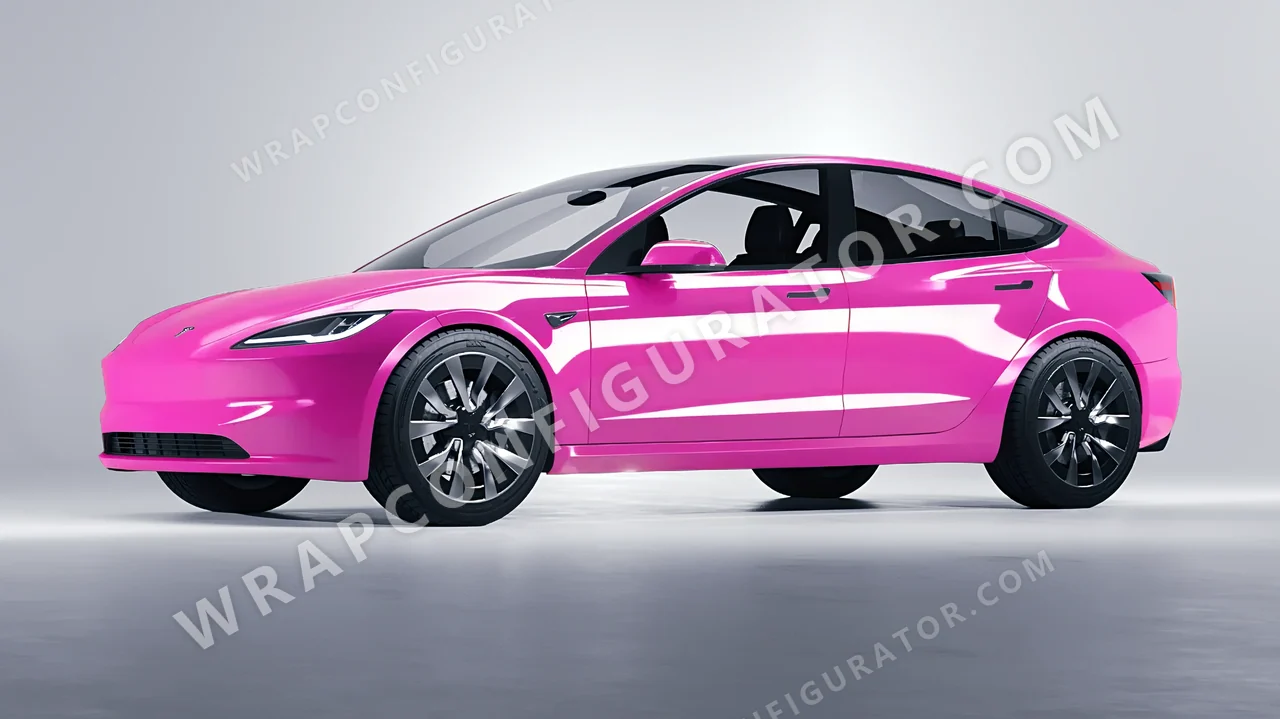 Pink Tesla Model 3 2024 wrapped in ORACAL Soft Pink 970RA-045G
