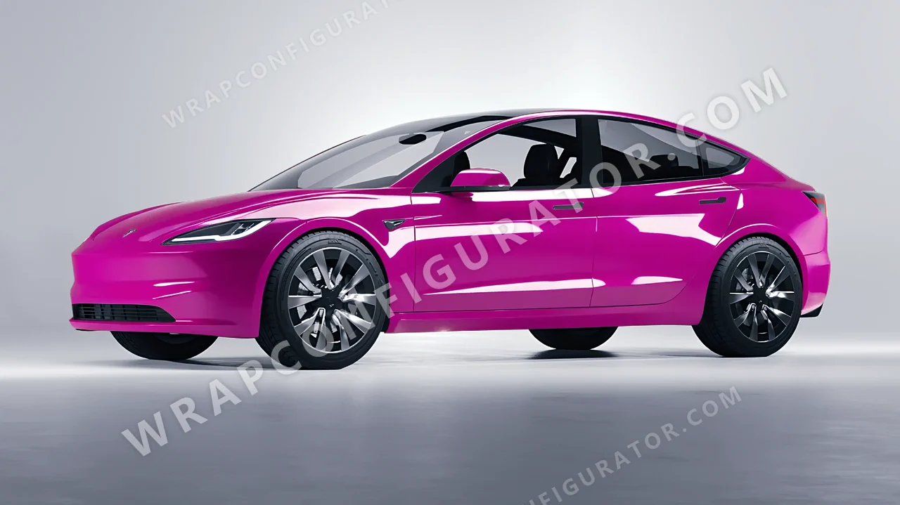 Pink Tesla Model 3 2024 wrapped in ORACAL Telemagenta 970RA-077G