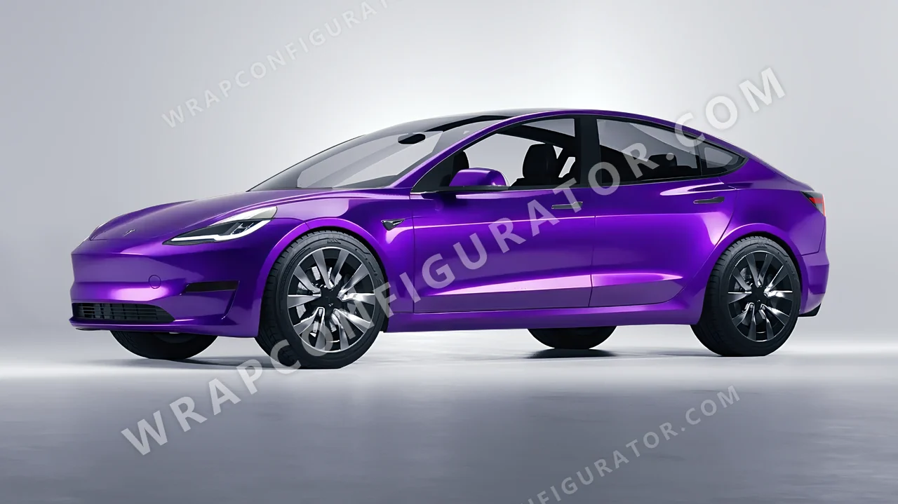 Purple Tesla Model 3 2024 wrapped in 3M Gloss Plum Explosion GP258