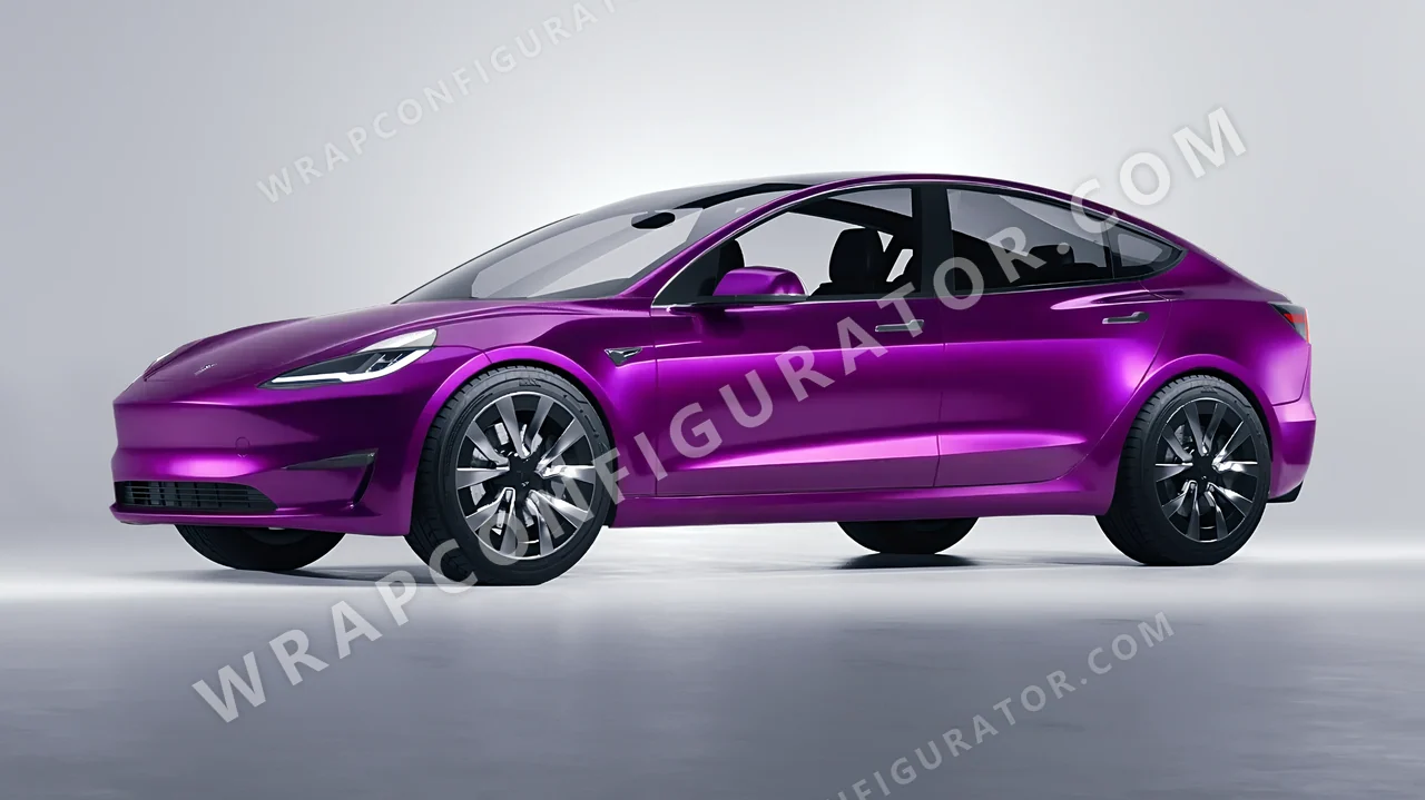 Purple Tesla Model 3 2024 wrapped in Avery Dennison Gloss Fun Purple SW900-568-S
