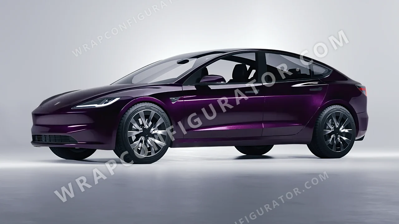 Purple Tesla Model 3 2024 wrapped in Colourshield PPF by HyperPro Black Eggplant HGM37-P