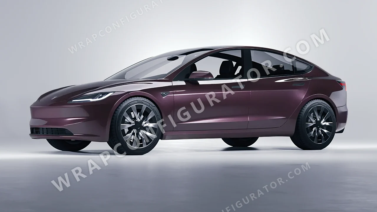 Purple Tesla Model 3 2024 wrapped in Colourshield PPF by HyperPro Faded Purple GAF57-P