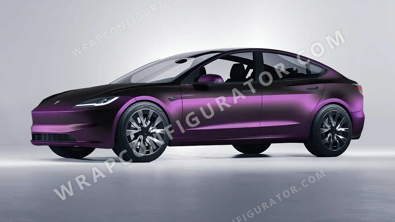 Purple Tesla Model 3 2024 wrapped in Colourshield PPF by HyperPro Ghost Black/Purple MSF06-P