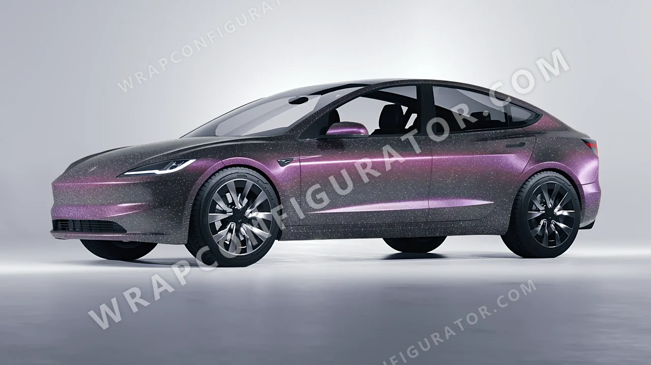 Purple Tesla Model 3 2024 wrapped in Colourshield PPF by HyperPro Gray/Purple CG07-P