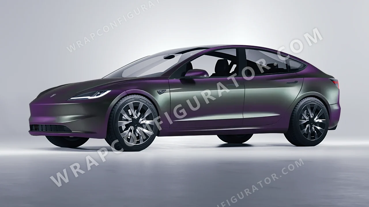 Purple Tesla Model 3 2024 wrapped in Colourshield PPF by HyperPro Gray/Purple MSF47-P