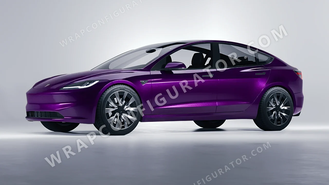 Purple Tesla Model 3 2024 wrapped in Colourshield PPF by HyperPro Midnight Purple HGM42-P