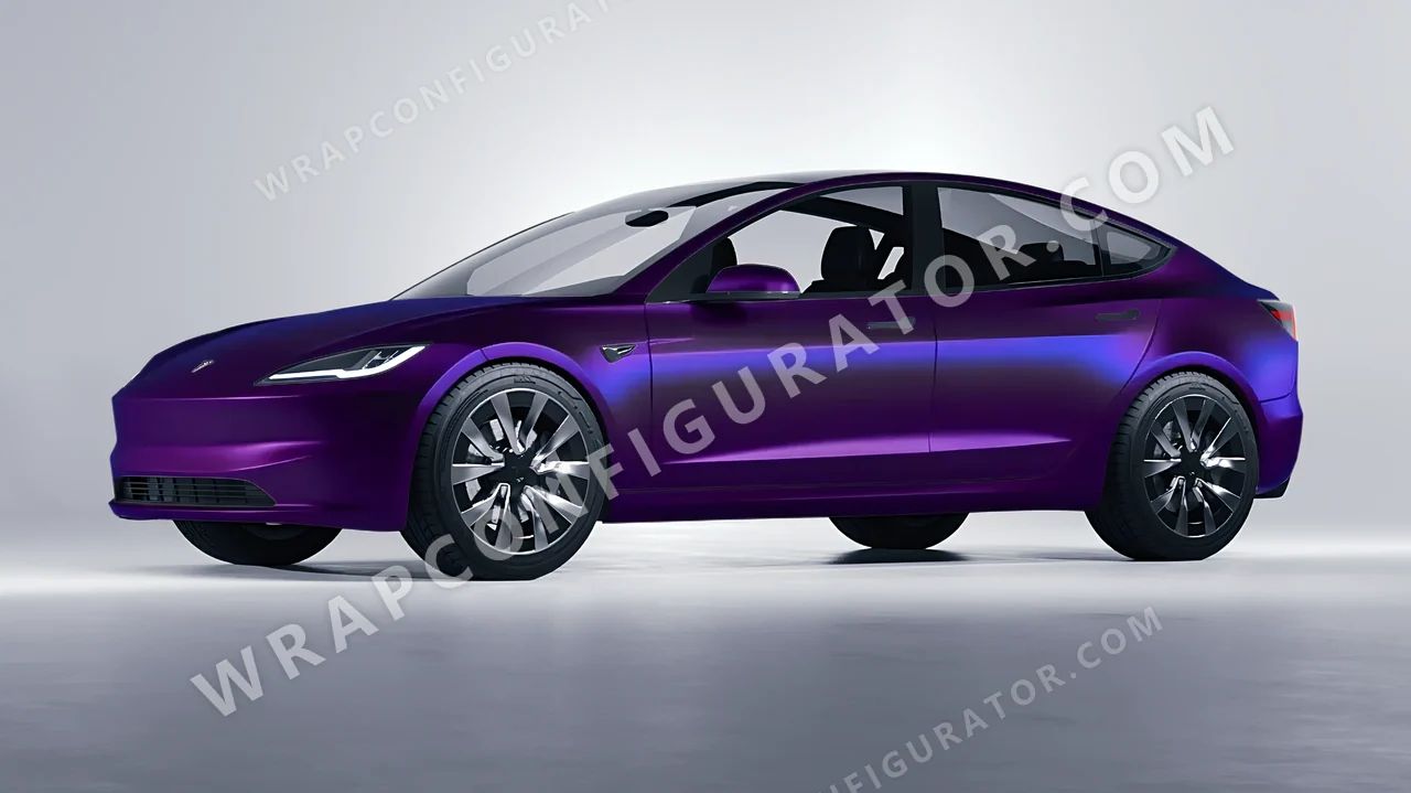 Purple Tesla Model 3 2024 wrapped in Colourshield PPF by HyperPro Midnight Purple MSF52-P