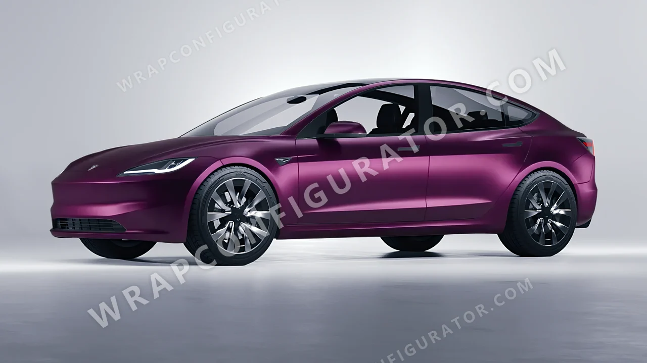 Purple Tesla Model 3 2024 wrapped in Inozetek Dynamic PPF Midnight Purple DPPF801