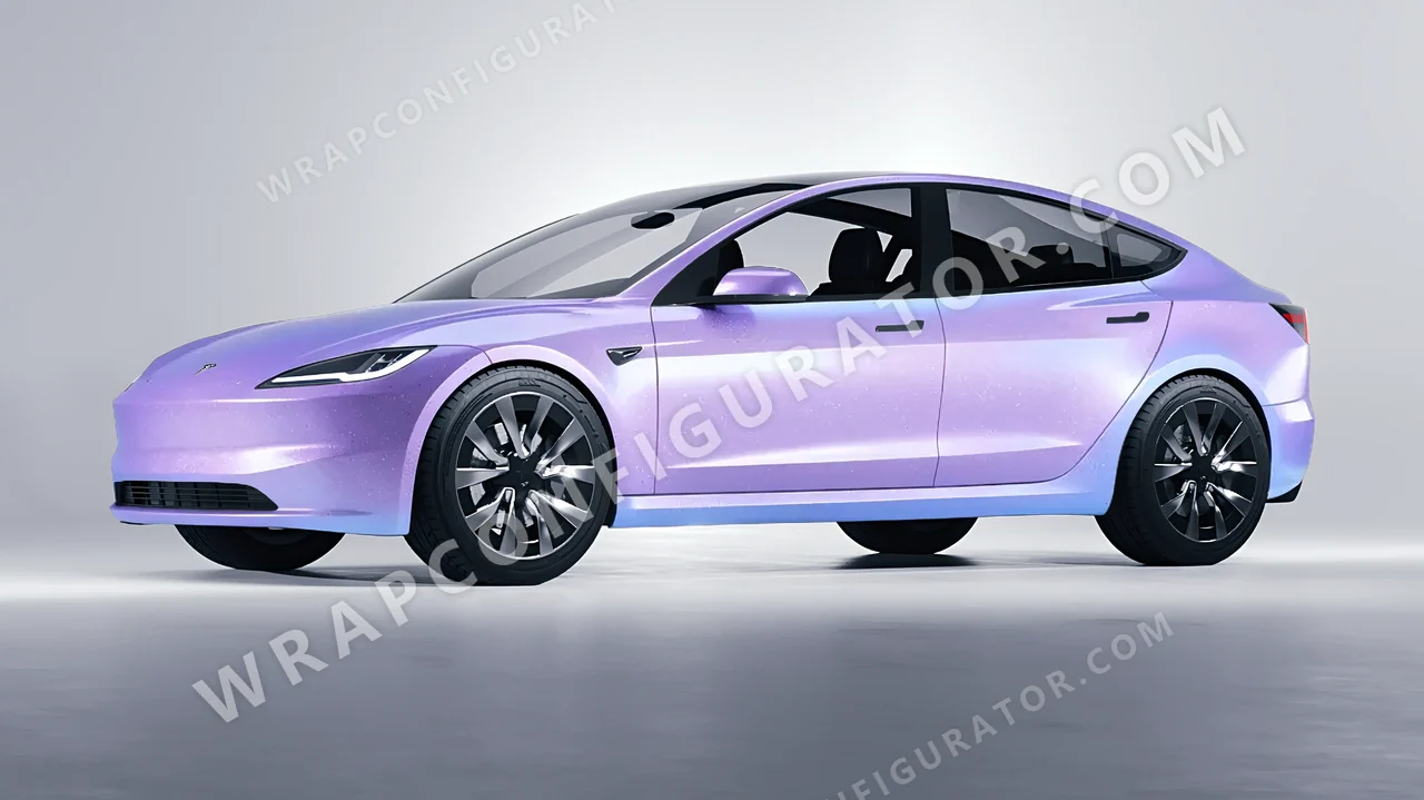 Purple Tesla Model 3 2024 wrapped in Inozetek Dynamic PPF Purple DPPF939