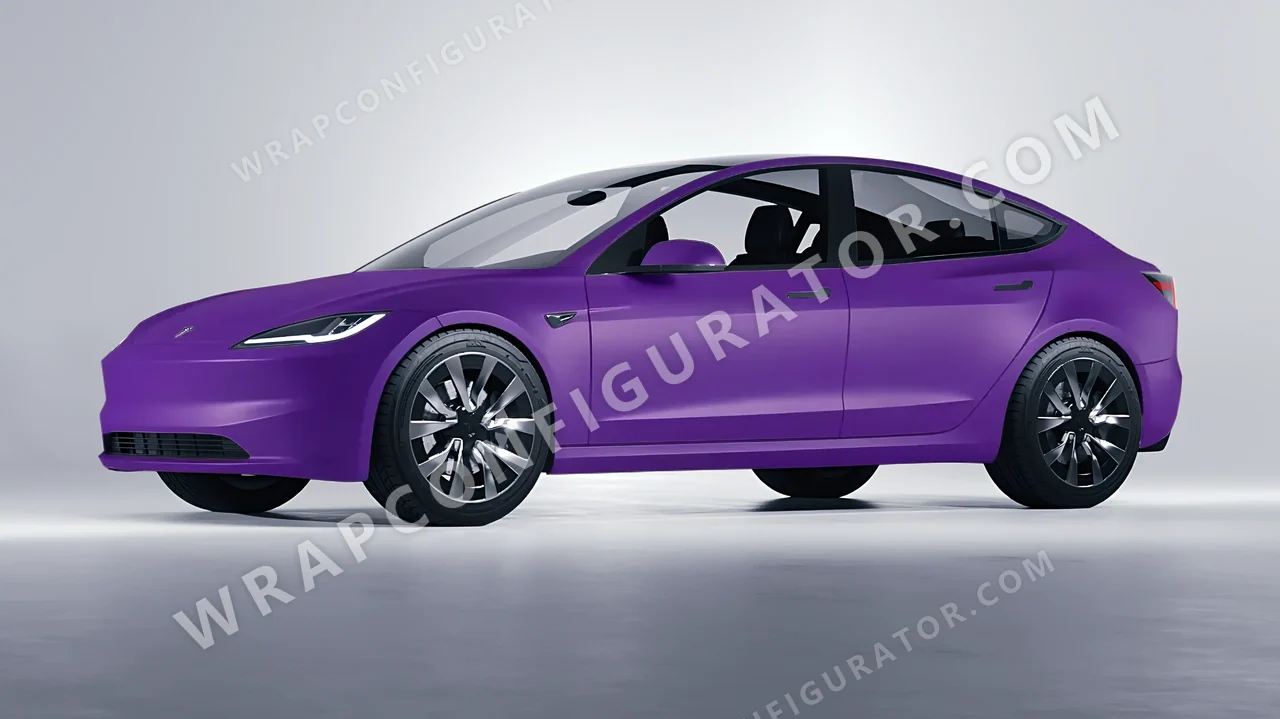 Purple Tesla Model 3 2024 wrapped in KPMF Absolute Matt Royal Amethyst K75803