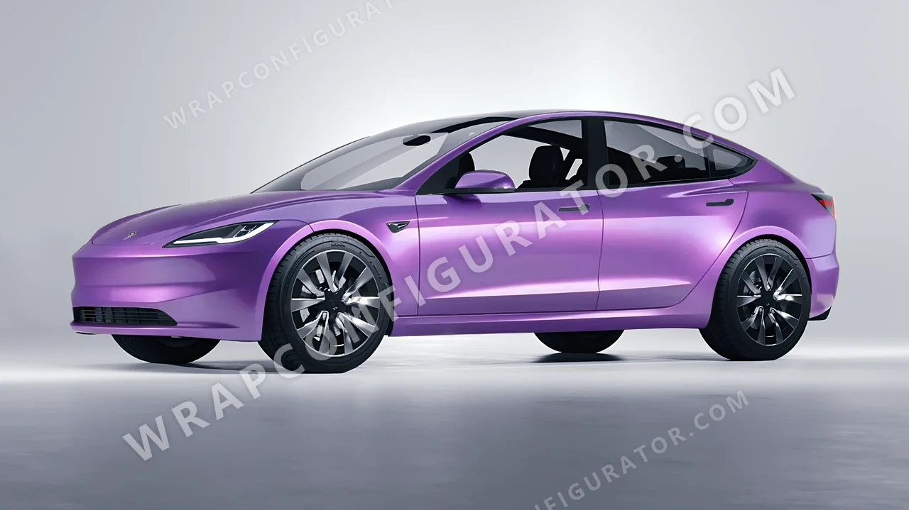 Purple Tesla Model 3 2024 wrapped in KPMF Violet Haze K75473