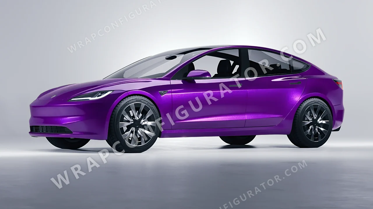 Purple Tesla Model 3 2024 wrapped in ORACAL Violet 970RA-406G