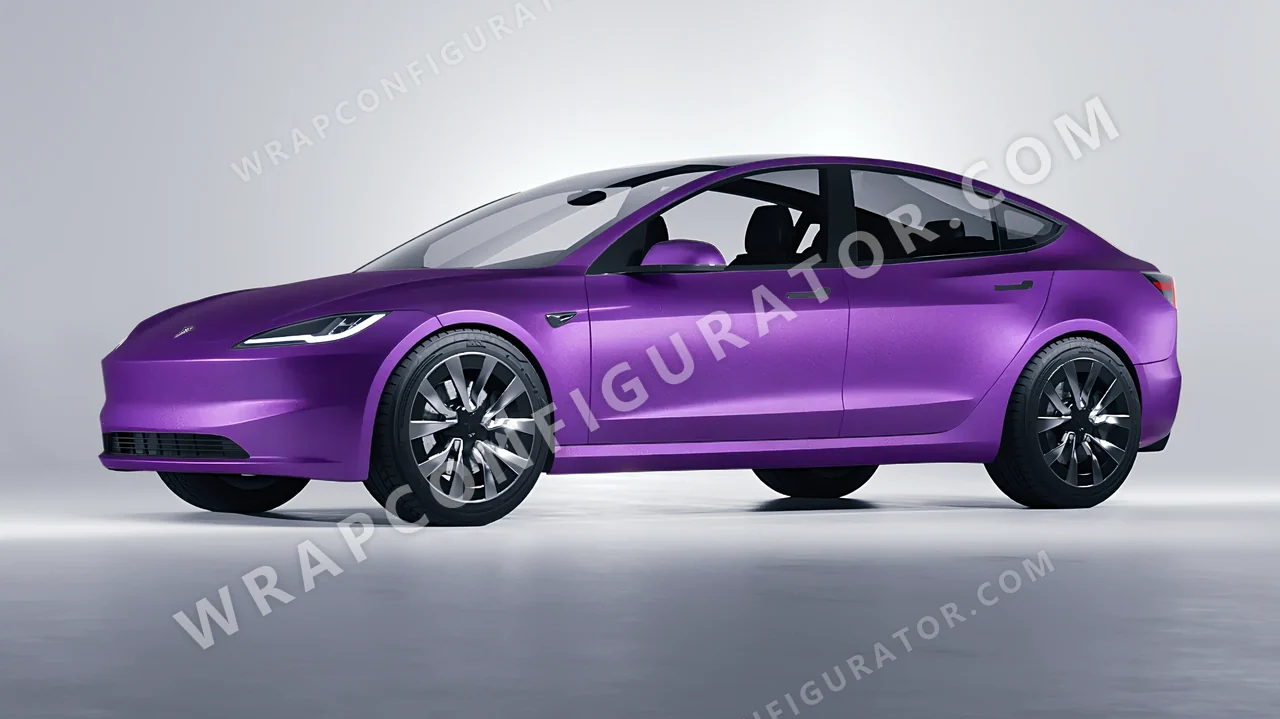 Purple Tesla Model 3 2024 wrapped in ORACAL Violet 970RA-406M