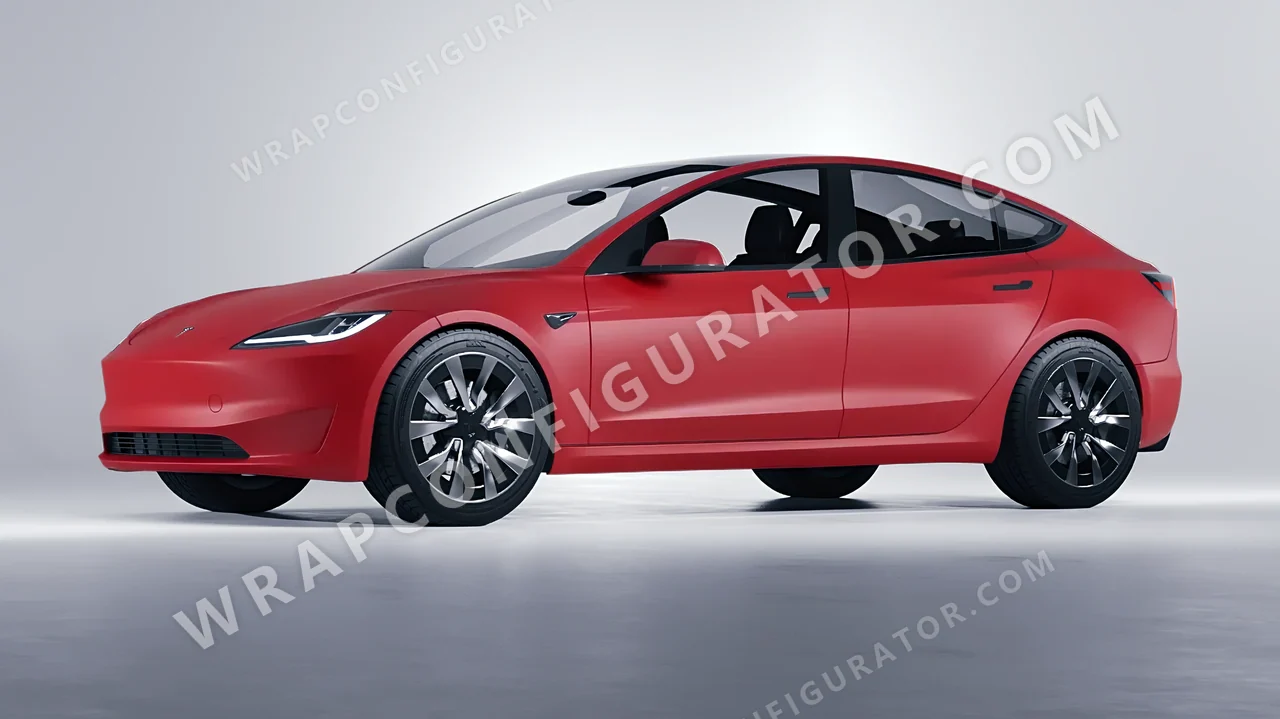 Red Tesla Model 3 2024 wrapped in 3M Matte Red M13