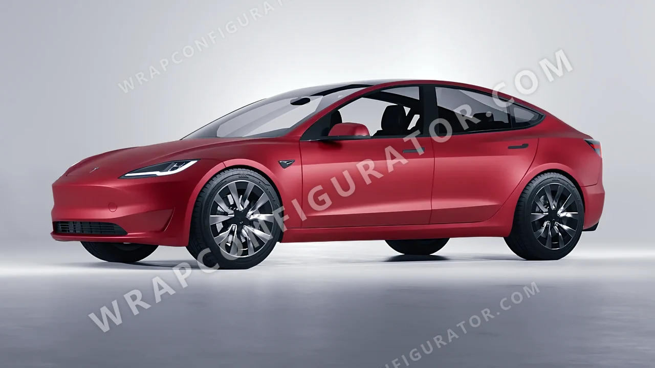 Red Tesla Model 3 2024 wrapped in 3M Matte Red Metallic M203