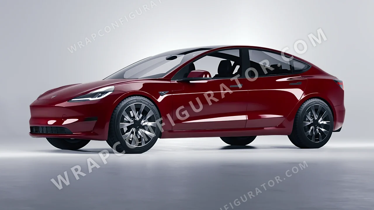 Red Tesla Model 3 2024 wrapped in Avery Dennison Burgundy SW900-475-O