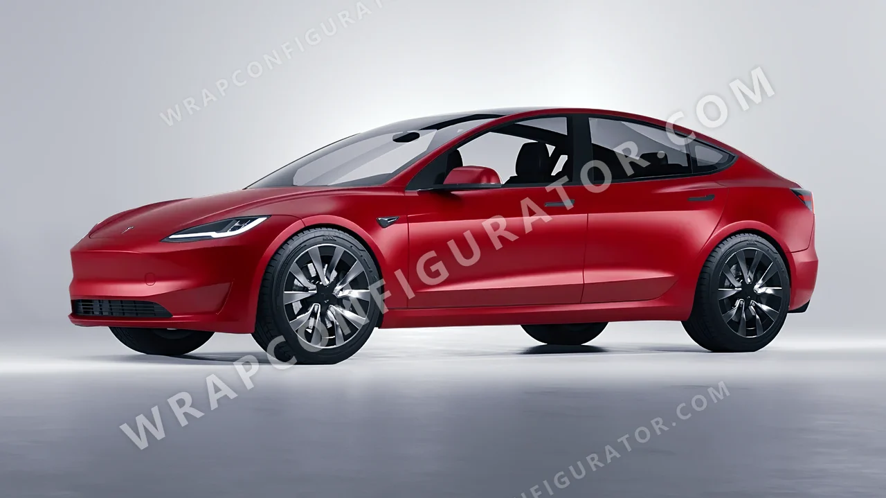 Red Tesla Model 3 2024 wrapped in Avery Dennison Carmine Red SW900-438-O