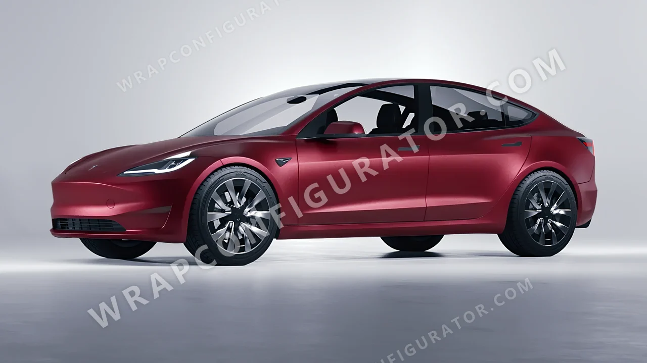 Red Tesla Model 3 2024 wrapped in Avery Dennison Garnet Red SW900-472-M