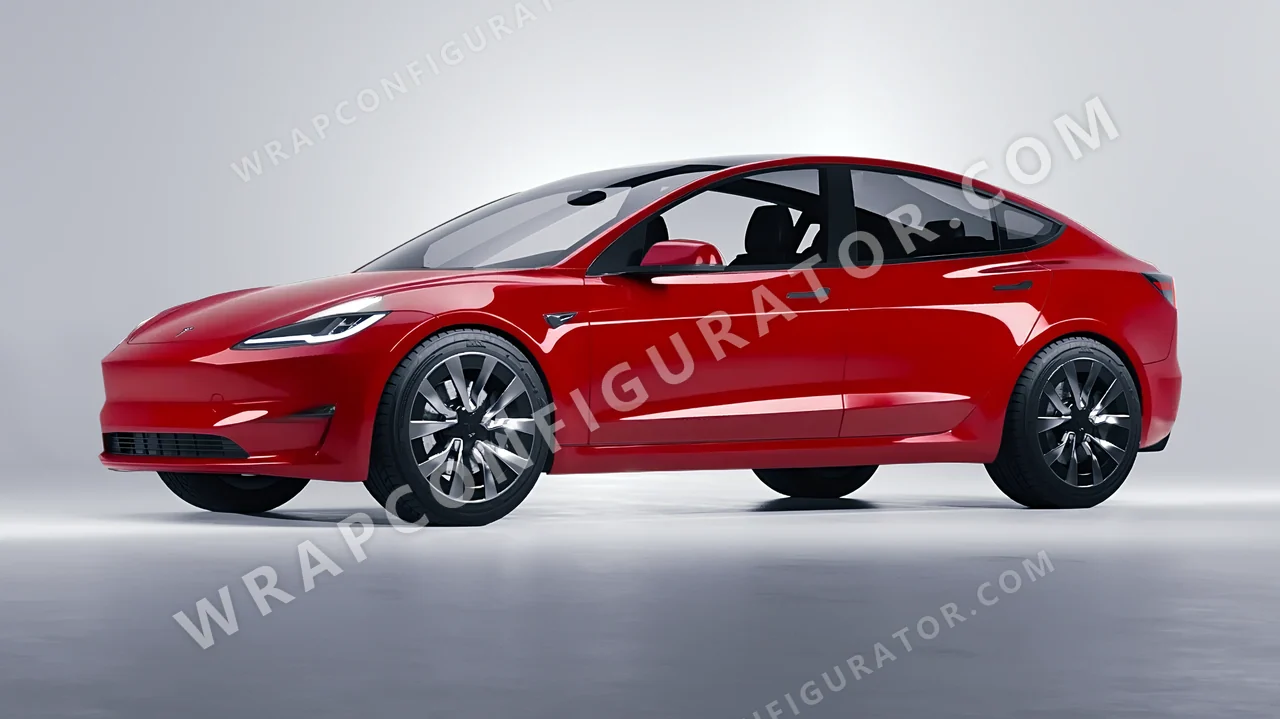 Red Tesla Model 3 2024 wrapped in Avery Dennison Red SW900-415-O
