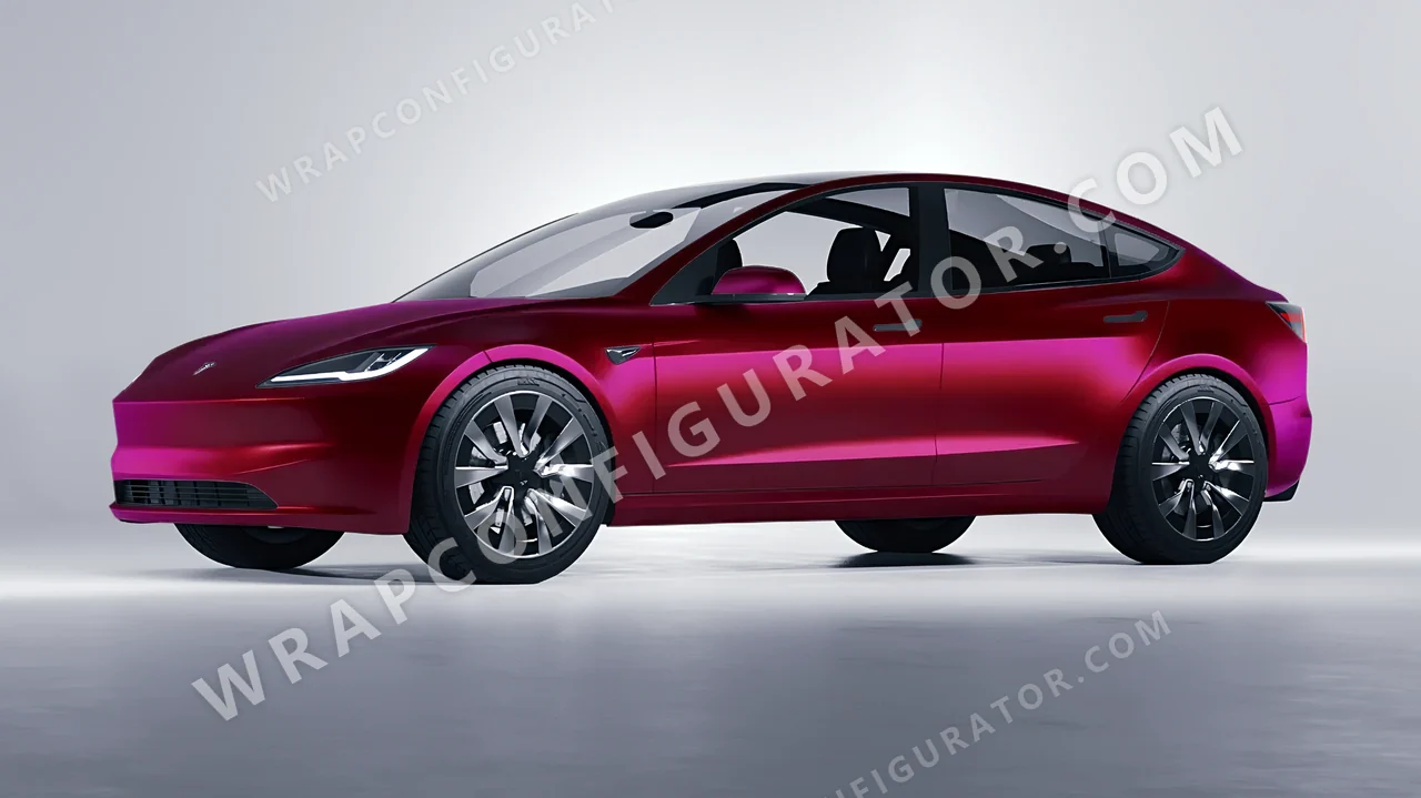 Red Tesla Model 3 2024 wrapped in Colourshield PPF by HyperPro Ghost Dark Red MSF25-P