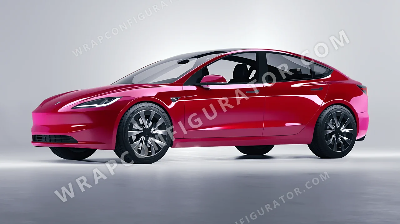 Red Tesla Model 3 2024 wrapped in Colourshield PPF by HyperPro Strawberry Red HGF48-P