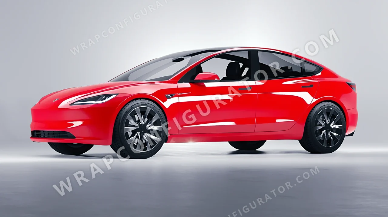Red Tesla Model 3 2024 wrapped in Inozetek Dynamic PPF Italia Red DPPF917