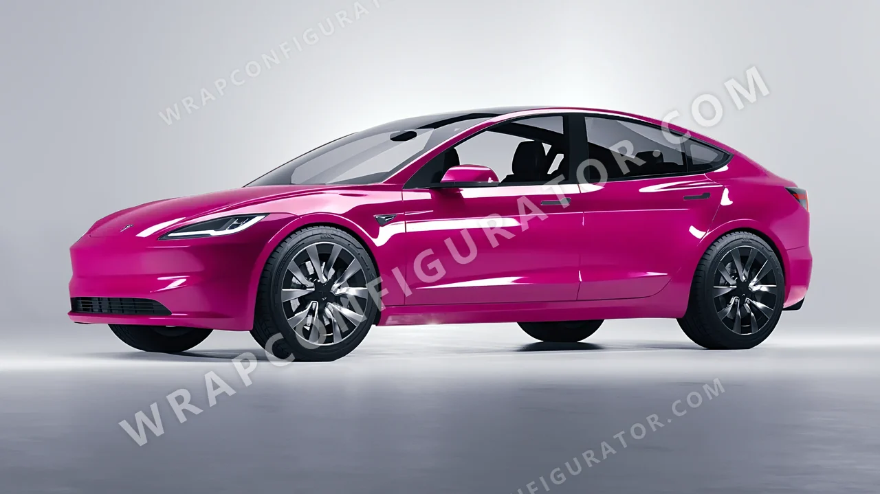 Red Tesla Model 3 2024 wrapped in Inozetek Dynamic PPF Ruby Star DPPF916