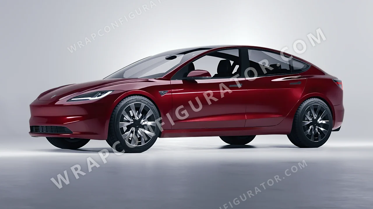 Red Tesla Model 3 2024 wrapped in Inozetek Dynamic PPF Velvet Red DPPF945