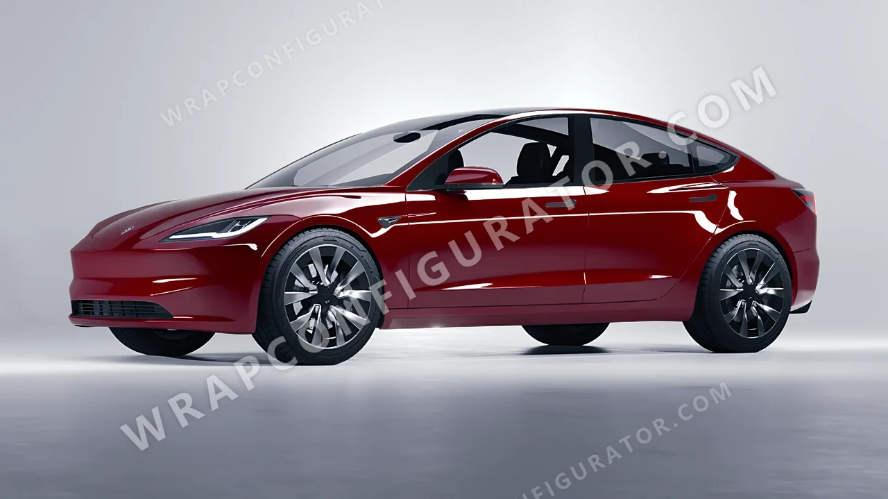Red Tesla Model 3 2024 wrapped in ORACAL Dark Red 970RA-030G