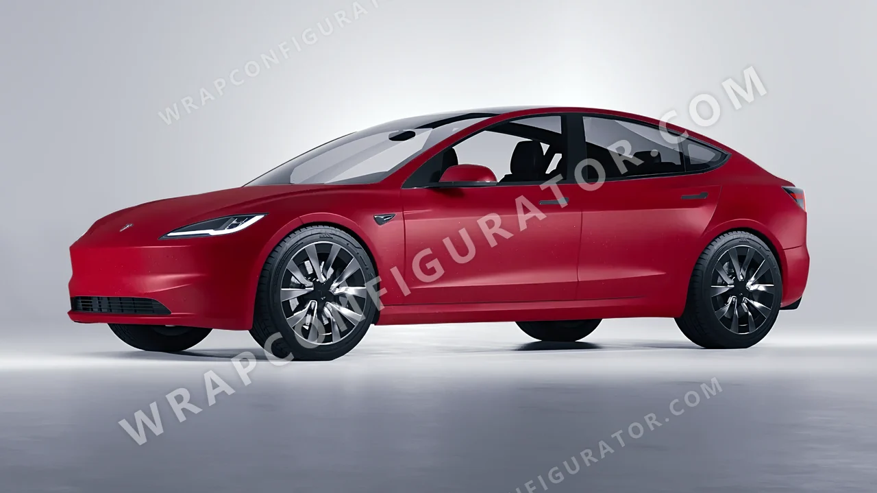 Red Tesla Model 3 2024 wrapped in ORACAL Imperial Red 970RA-372M