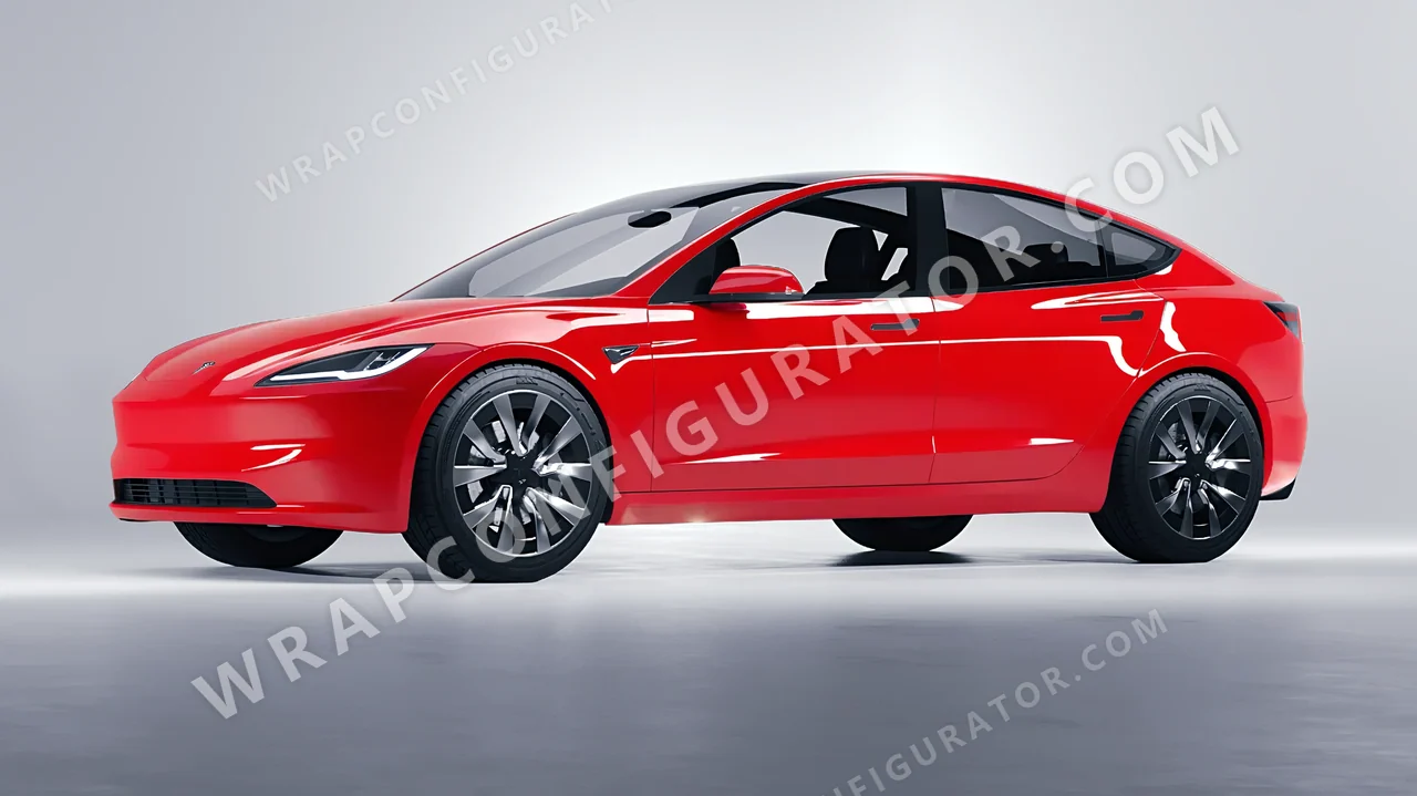 Red Tesla Model 3 2024 wrapped in ORACAL Rose Hip 970RA-897G