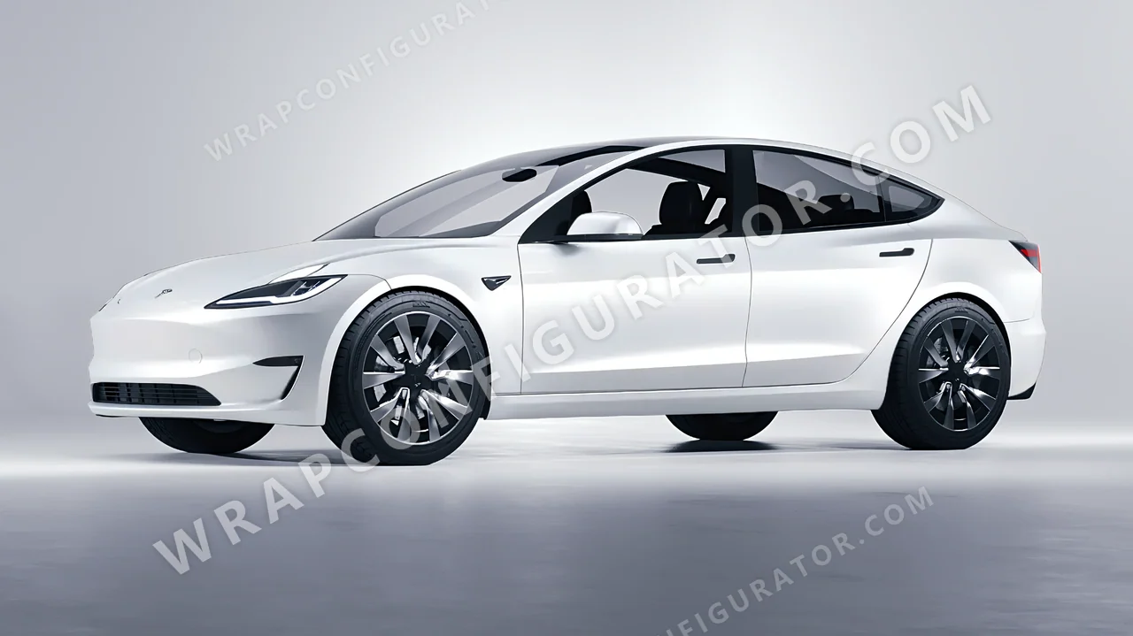 White Tesla Model 3 2024 wrapped in 3M Satin White Aluminum S120