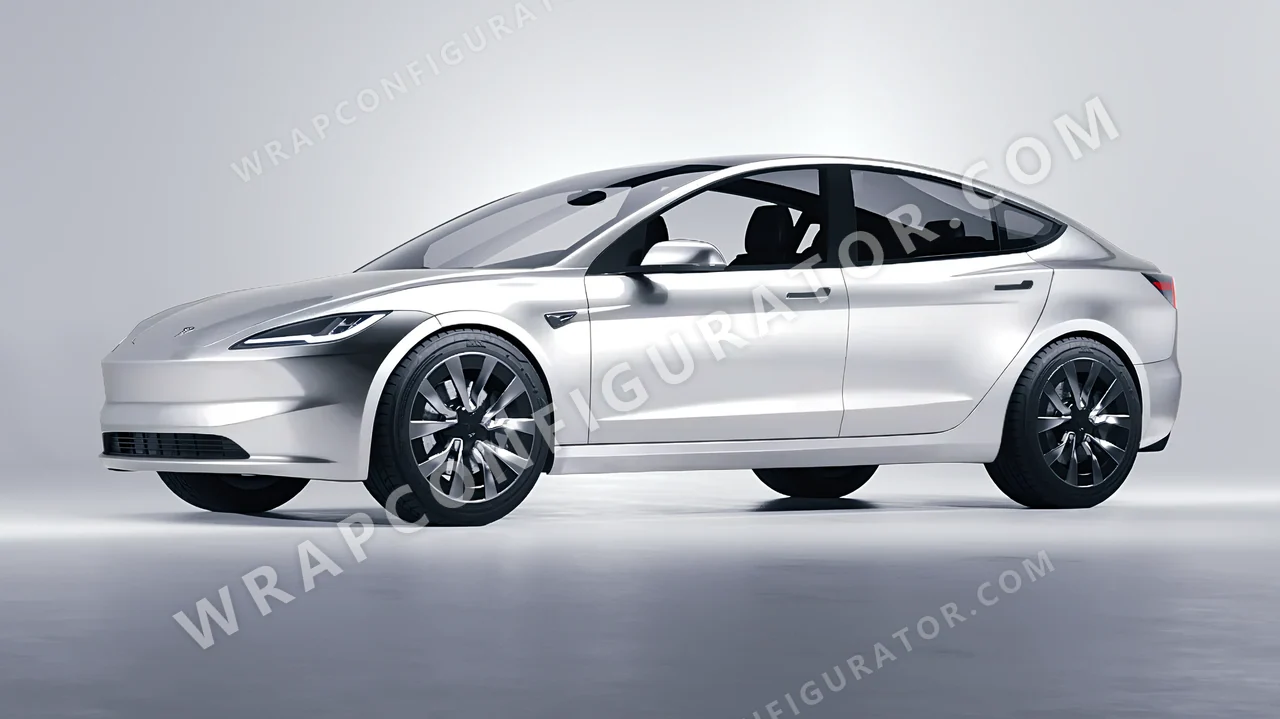 White Tesla Model 3 2024 wrapped in 3M White Aluminum HG120