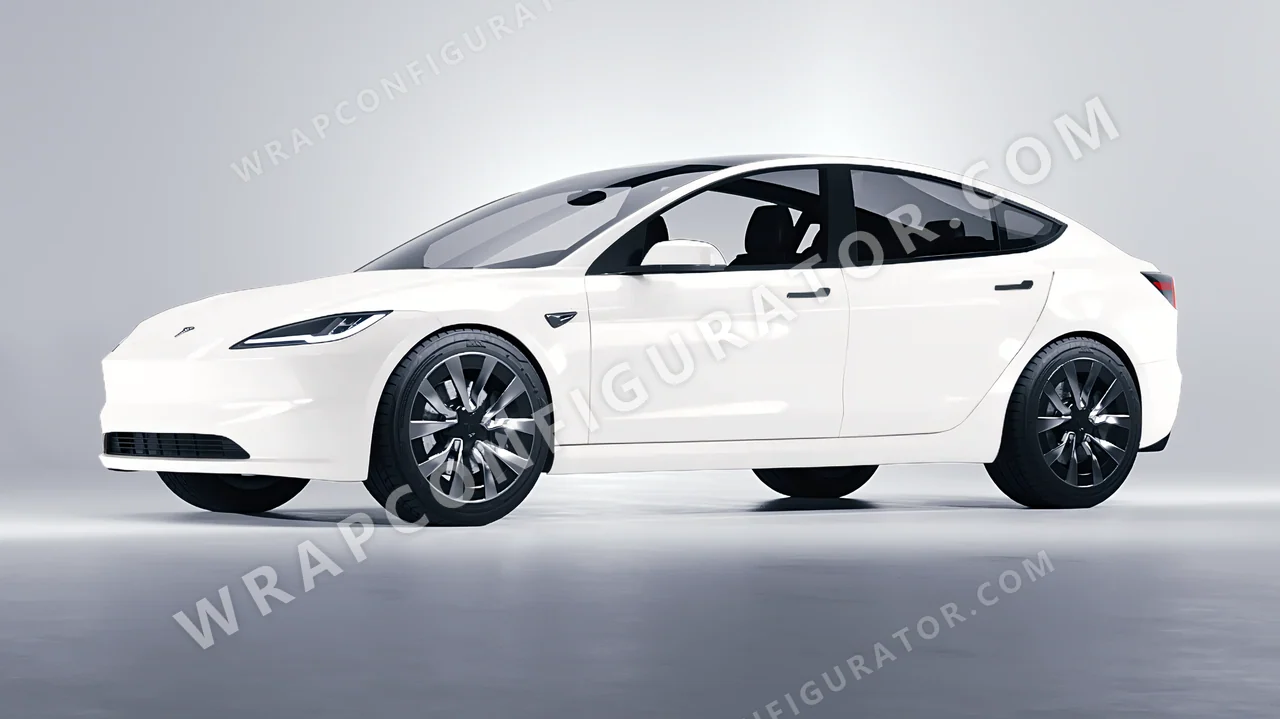 White Tesla Model 3 2024 wrapped in 3M White HG10