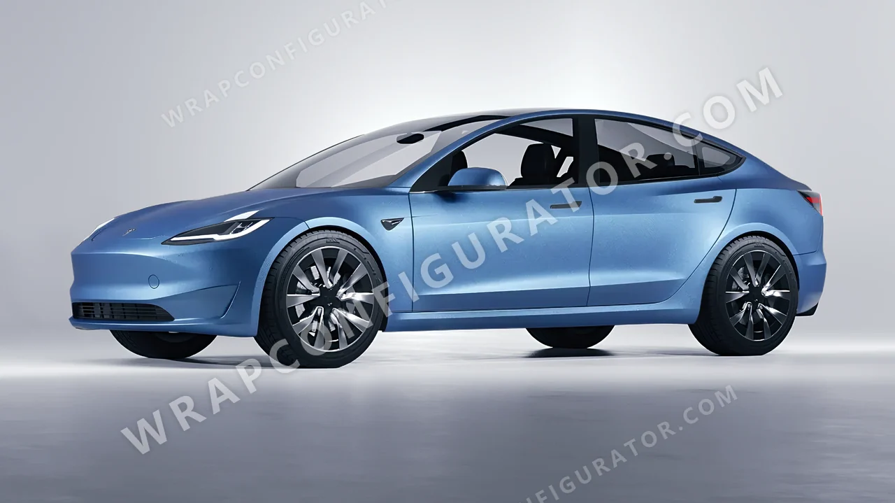 White Tesla Model 3 2024 wrapped in Avery Dennison Frosty Blue SW900-643-M