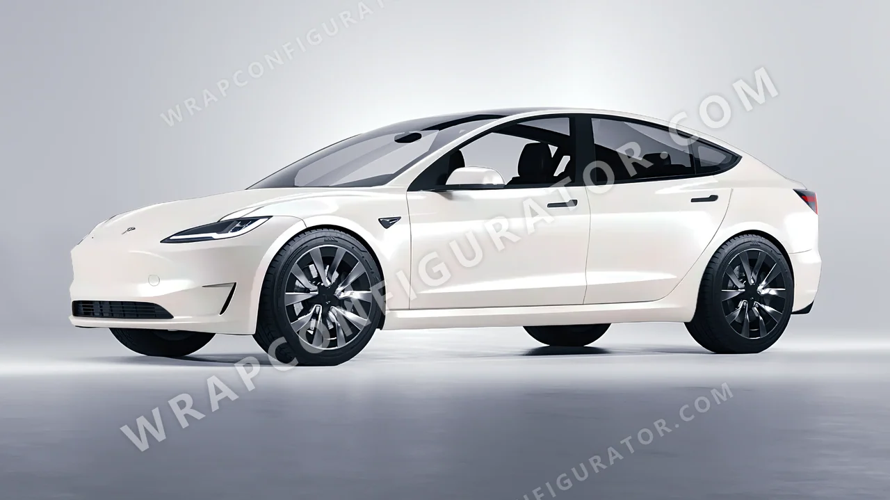 White Tesla Model 3 2024 wrapped in Avery Dennison Gloss White Pearl SW900-109-S
