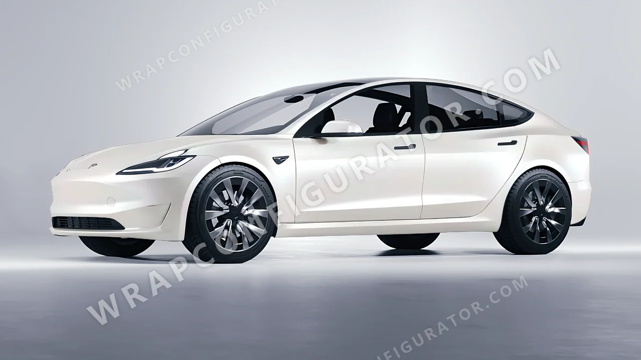 White Tesla Model 3 2024 wrapped in Avery Dennison Satin White Pearl SW900-117-S