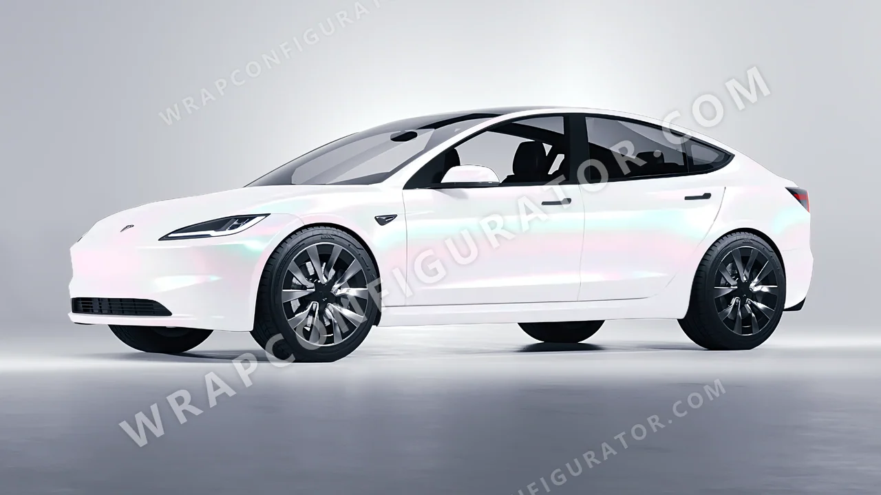 White Tesla Model 3 2024 wrapped in Colourshield PPF by HyperPro Aurora White SF006M-P