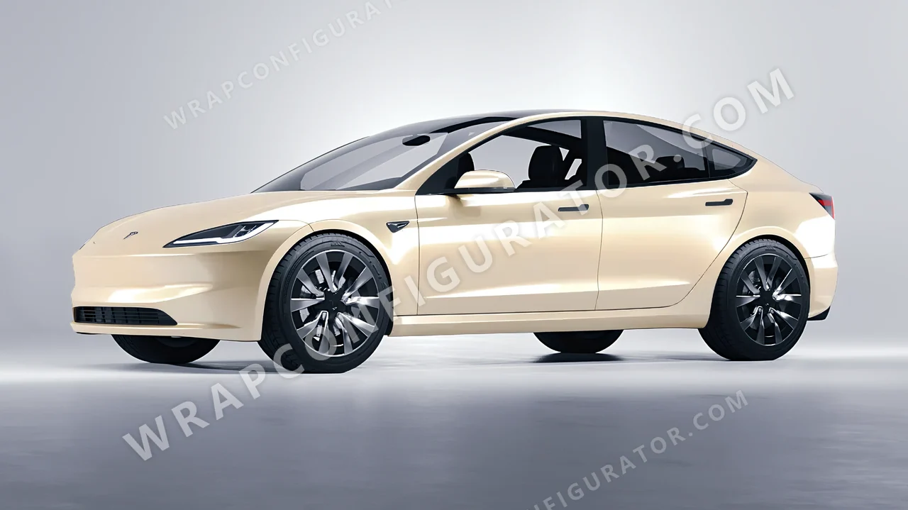 White Tesla Model 3 2024 wrapped in Colourshield PPF by HyperPro Gold White GAF48-P
