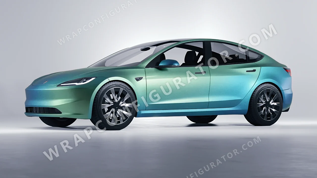 White Tesla Model 3 2024 wrapped in KPMF Arctic Borealis K75509