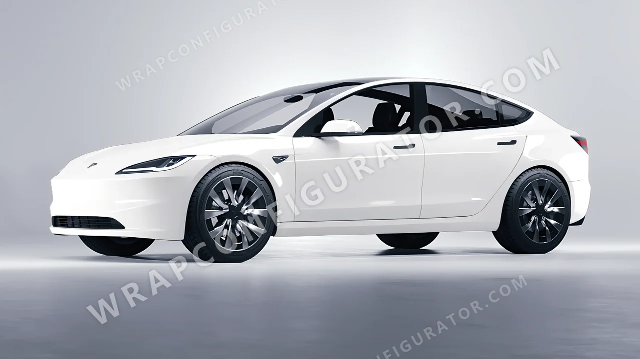 White Tesla Model 3 2024 wrapped in KPMF Chalk White K75411