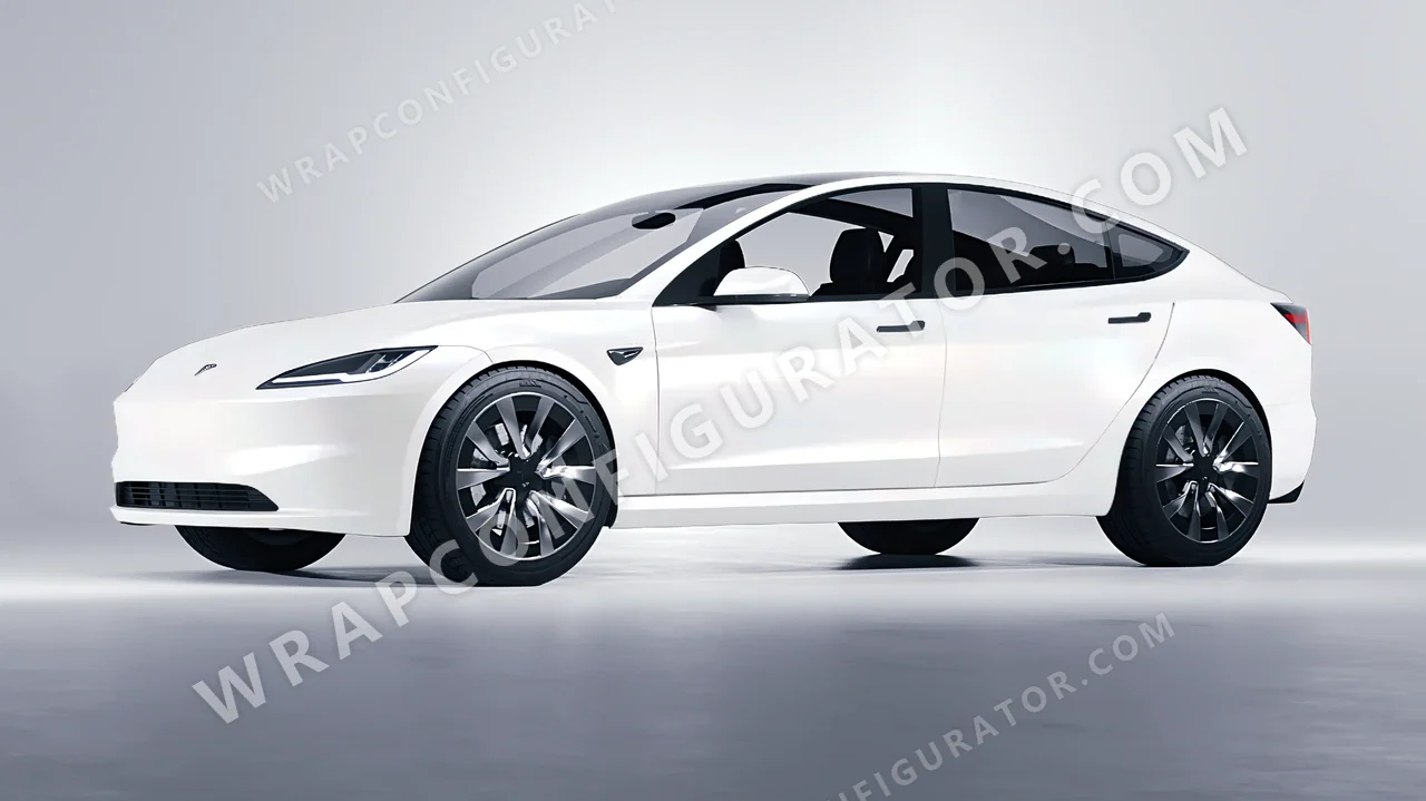 White Tesla Model 3 2024 wrapped in KPMF Matt Crystalline White K75540