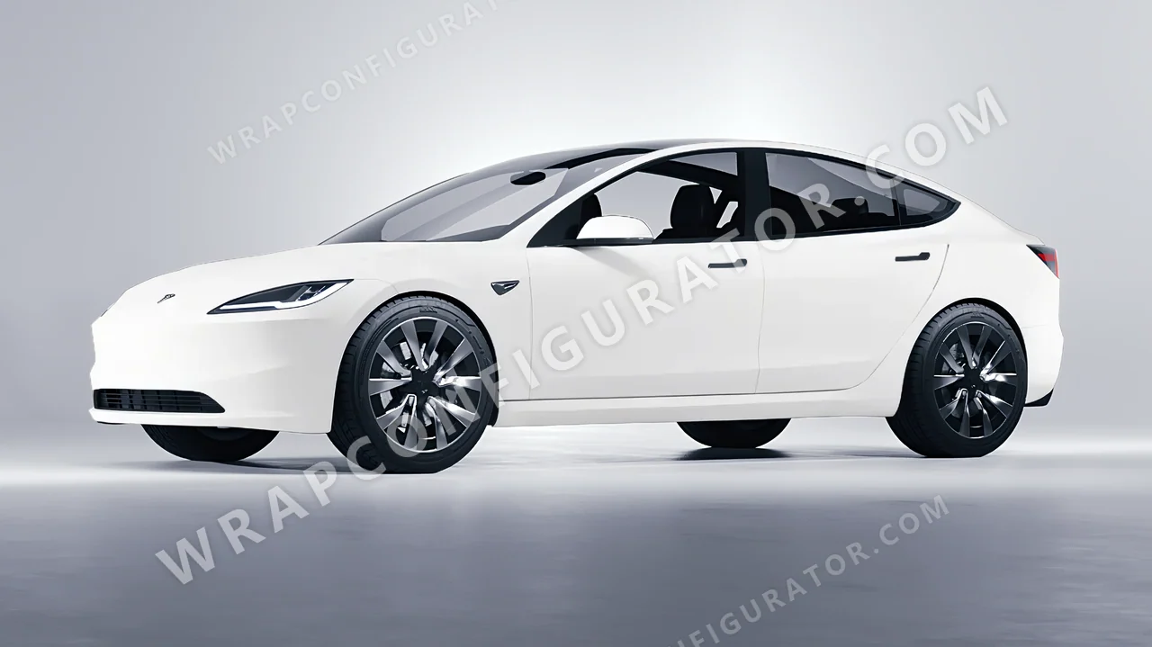 White Tesla Model 3 2024 wrapped in KPMF Matt Perfect White K75546