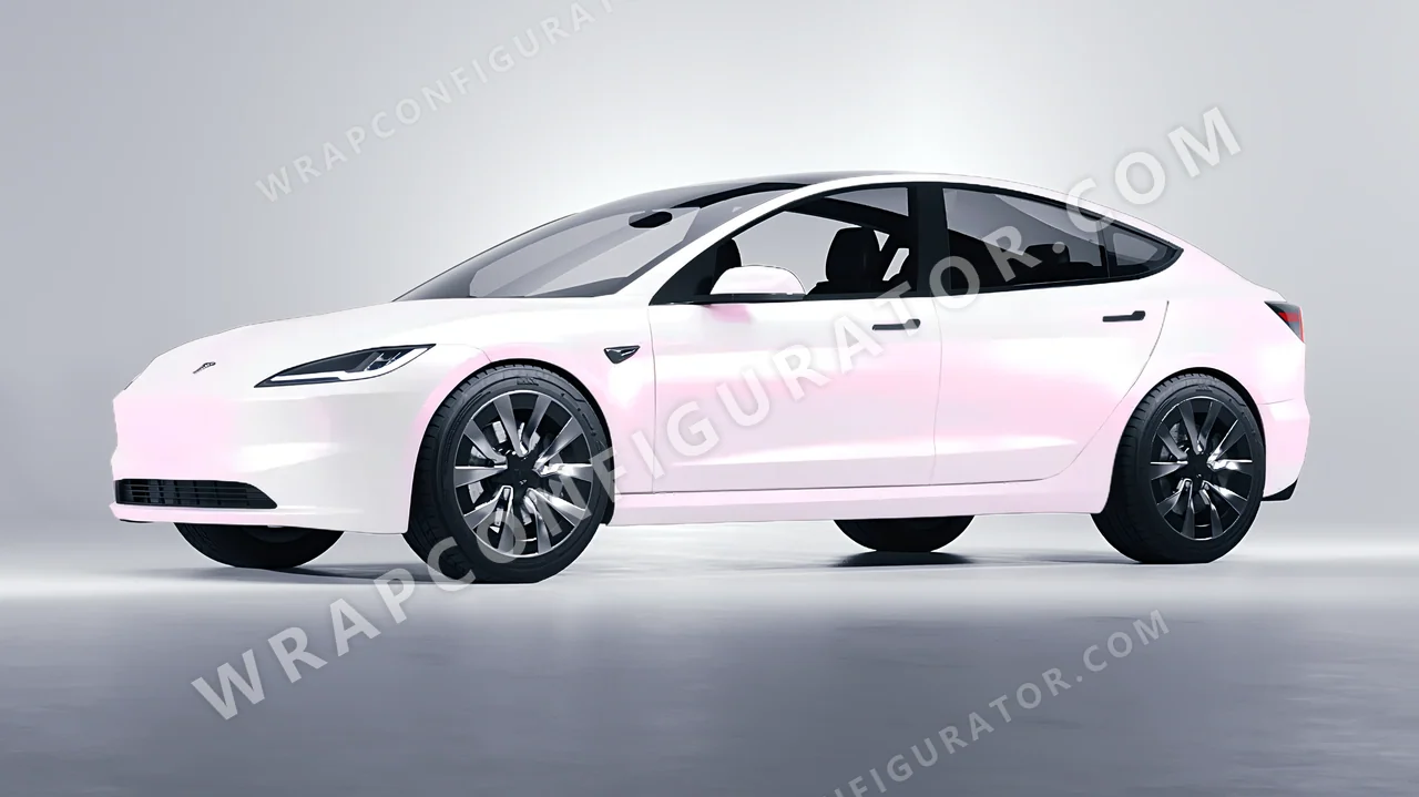 White Tesla Model 3 2024 wrapped in KPMF Matt Pink White Starlight K75574
