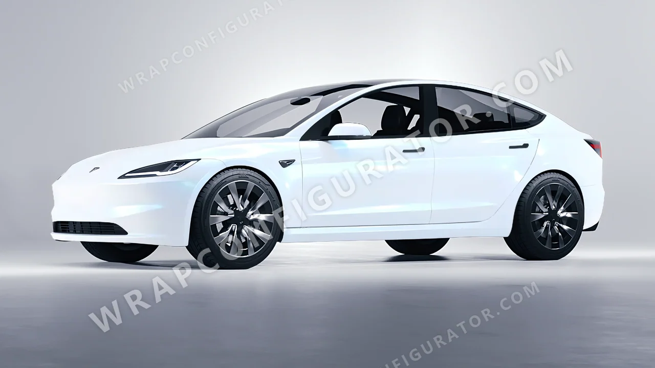 White Tesla Model 3 2024 wrapped in KPMF Pacific Blue White Starlight K75476