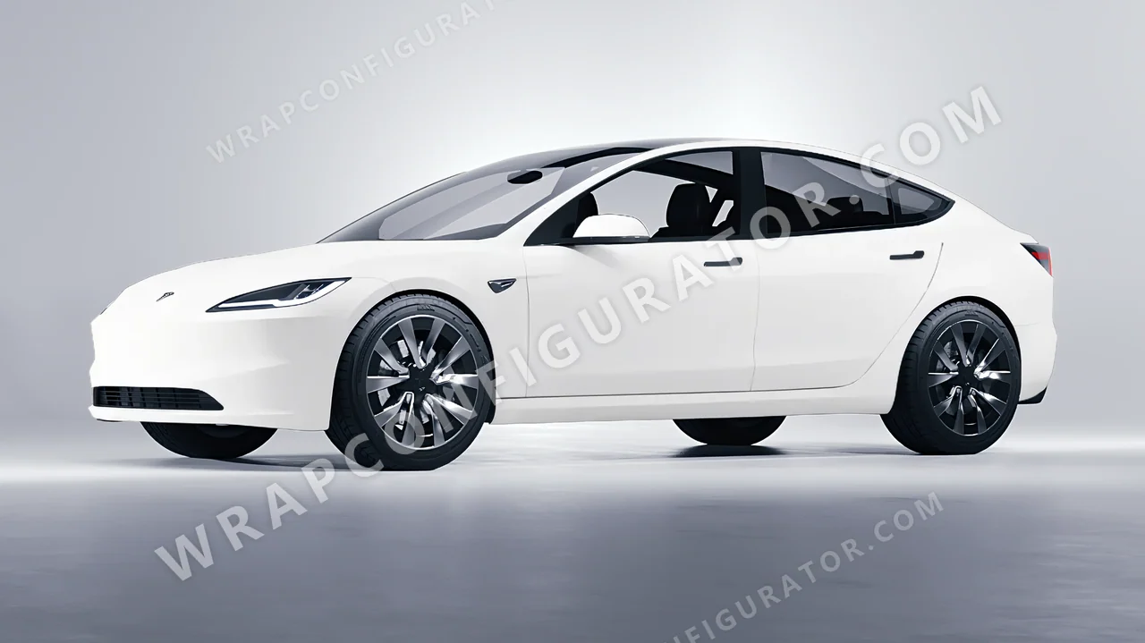 White Tesla Model 3 2024 wrapped in KPMF White Matt K89011